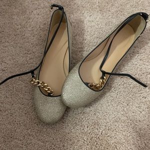 JCrew Champagne Glitter flats with chain